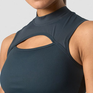 Top Corto de Punto Personalizado para Mujer, Material Acanalado, Cuello Redondo, Ajuste Ceñido, Alta Calidad, Precio Bajo al por Mayor, Chaleco Deportivo para Gimnasio - Product Image 3