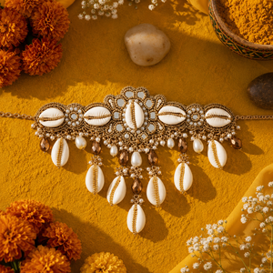 Collares indios únicos con adornos de Haldi, cuentas y gotas de vidrio, bordados a mano, estilo moderno, para ocasiones festivas. - Product Image 2