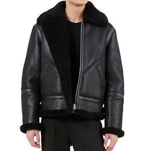 Chaqueta de piel de oveja informal para hombre, ropa negra, logotipo personalizado, diseñador, venta al por mayor, chaquetas de cuero de motorista para hombre de talla grande pura - Product Image 1