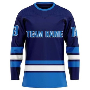 Maillot de hockey sur glace bleu marine à manches longues, col rond, respirant, vêtements de sport, maillots personnalisés avec nom d'équipe à vendre - Product Image 1