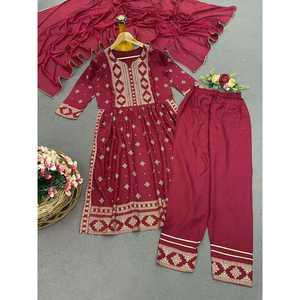 FANCY RAYON FOIL PRINT WORK TOP PANT CON DUPATTA MAROON - Product Image 1