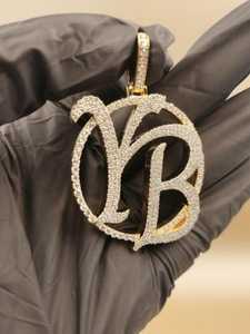 Pendentif Lettre Moissanite Iced Out en Argent 925 Plaqué Or 18K, Coupe Ronde Brillante, Style Hip Hop de Luxe, Breloque Unisexe - Product Image 4