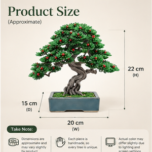 Arbre Bonsaï Artificiel en Gros, Sculpture en Fil Métallique Faite à la Main avec Feuilles Vertes et Baies Rouges pour la Décoration Intérieure - Product Image 3