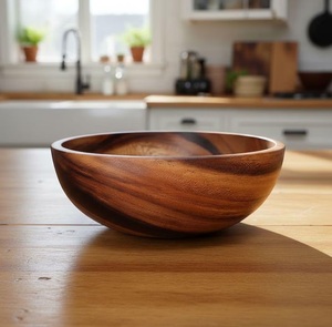 Tazón de Madera de Acacia, Estilo Americano Natural, Ecológico y Duradero, para Frutas y Ensaladas, Vajilla Rústica de Madera - Product Image 1