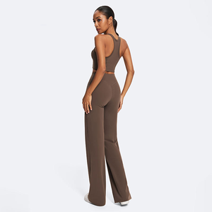 <b>Flared</b> Leg 2 Piece Yoga Set featuring Racerback Crop Top and High Waist Butt Scrunch Pants Gym Fitness Activewear Sets for Women - Product Image 3