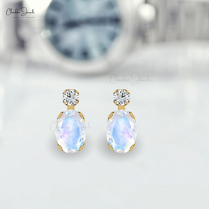 Produits les plus vendus : Boucles d'oreilles clous ovales 7x5mm en pierre de lune, en or fin 14 carats, avec fermoir poussoir, approvisionnement direct en gros d'usine - Product Image 5