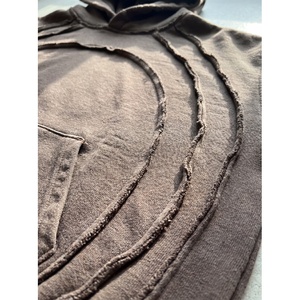 Custom <b>Men</b> Oversized Brown Hoodie Faded Acid Wash Look Exposed Stitching Seam Detail Raglan Sleeve Heavyweight Fleece <b>Pullover</b> - Product Image 4