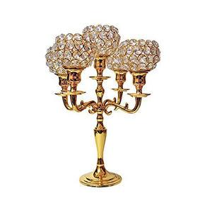Vente en gros de bougeoir en métal pour mariage, hôtel, décoration romantique, bougeoir à 5 bras en perles acryliques - Product Image 3