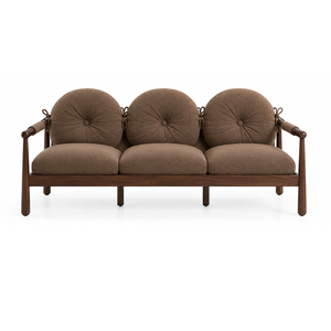 Sofá Moderno de 3 Plazas en Madera de Nogal con Cojines Redondos, Tapizado en Tela, para Sala de Estar, Hotel, Apartamento o Villa - Product Image 1