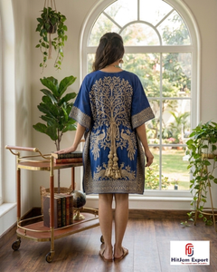 Vestido Kaftán Largo de Rayón Estampado Azul para Mujer, Estilo Bohemio, Corte Holgado, Moda de Verano, Marca HitJem Export Premium - Product Image 3