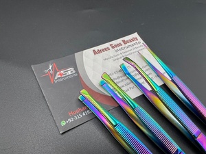 Pinces à épiler professionnelles arc-en-ciel, durables, en acier inoxydable de qualité chirurgicale, courbées, antistatiques, durables, à pointe inclinée carrée - Product Image 3