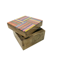 Boîte de rangement pour crayons de couleur, crayons à mine, bijoux, en bois écologique, design moderne, faite à la main, de forme carrée, pour la décoration de table, la maison, Noël