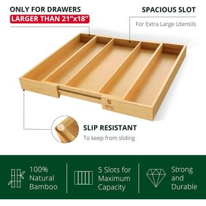 Organisateur de tiroir de cuisine de luxe en bambou, porte-couverts, plateau à ustensiles, séparateurs de tiroir rainurés pour une organisation efficace - Product Image 3