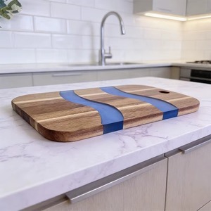 Planche à découper rectangulaire en bois avec incrustation ondulée blanche, antidérapante, lavable au lave-vaisselle, pièce unique - Product Image 4