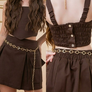 Girls <b>Chocolate</b> Brown Corset Crop Top & Pleated <b>Mini</b> Skort Co-ord Set - Product Image 6