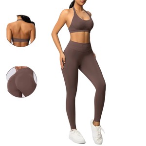 GAF Professional Crew Neck Sports <b>Bra</b> Plus Size Eco-Friendly Breathable Plaid Pattern 2-Piece Yoga Set with Pockets for Women - Product Image 1