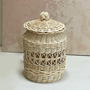 Rattan <b>storage</b> <b>boxes</b> woven jar container lid basket <b>for</b> <b>decor</b> & storing handmade weaving box - Product Image 4