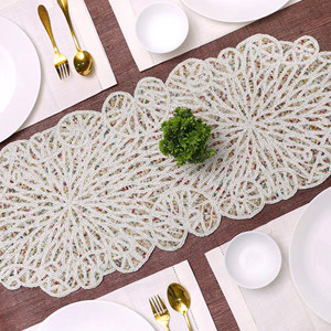 36" Glass Beaded <b>Dining</b> <b>Table</b> <b>Runner</b> High Quality Hand Beaded Work With Custom Floral Design Low Price <b>Runners</b> for Christmas - Product Image 3