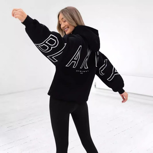 Women's Oversized Hoodie Full Sleeve Knitted Spandex Cotton Letter Print <b>Back</b> Breathable Autumn Wear <b>Drop</b>-Shoulder Style - Product Image 5