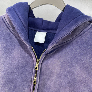 Sudadera con capucha y cremallera de diseño único, lavado ácido, 100% algodón, estilo hip hop urbano, unisex, con efecto desgastado y teñido anudado, para invierno. - Product Image 5