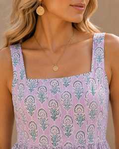 Vestido Maxi Boho Estampado con Corte Evase, Escote Cuadrado y Cintura Imperio, 100% Algodón Chifón con Capa Transparente - Casual para Uso Diario de Verano - Product Image 3