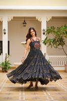 Robe midi ethnique en georgette bleue à imprimé bandhani et pois, coupe ample, pour femme, tenue décontractée d'été, ensemble de robes indiennes