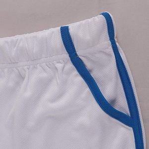 Shorts en maille décontractés pour hommes, couleur unie blanche avec bande latérale bleue, taille à cordon de serrage, respirants - Product Image 5