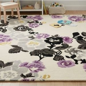 Tapis rectangulaire à motif floral en laine et polyester, avec envers antidérapant en caoutchouc, style classique, pour salon, à poils ras et épaisseur moyenne - Product Image 6
