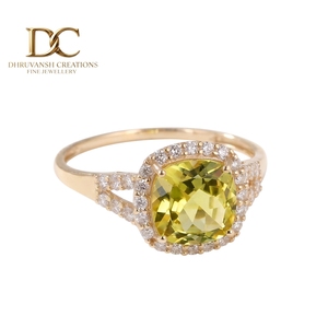 Bague ethnique en or massif 14 carats avec diamant de laboratoire et saphir jaune de laboratoire, design élégant, bijoux fins pour femmes, mariage - Product Image 1