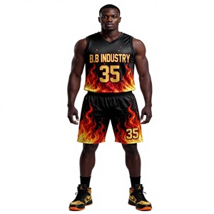 Ensemble Maillot et Short de Basketball Personnalisé Noir Flamme pour Hommes et Jeunes – Numéro 35 – Kit Premium Sublimé Effet Feu B.B Industry - Product Image 1