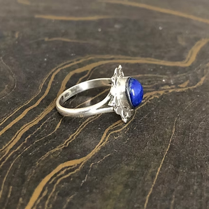 Sterling Silver 925 Unisex <b>Lapis</b> <b>Lazuli</b> Stylish Vintage <b>Ring</b> Trendy Flower Shape Wear Any Occasion - Product Image 4