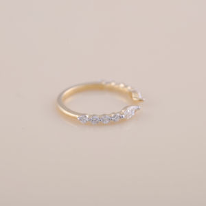 Anillo Abierto con Diamantes Cultivados en Laboratorio de Corte Marquise y Redondo de 0.47CT |   Anillo Ajustable de Plata de Ley 925 con Diamantes - Product Image 6