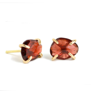 Garnet Quartz Prong <b>Set</b> <b>Earring</b> Faceted Oval Tumble Gemstone <b>Earring</b> Handmade Birthstone <b>Stud</b> For Women - Product Image 2