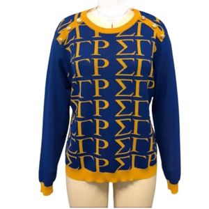เสื้อสเวตเตอร์ผู้หญิง SGRho Signature ปักลายตัวอักษรกรีกแบบกำหนดเอง เสื้อถักคอวีคลาสสิก แฟชั่นสำหรับชมรมนักศึกษา ขายส่งสำหรับผู้หญิง - Product Image 1