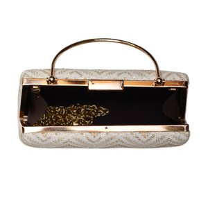 White And Golden Zigzag Embroidery Clutch <b>Bag</b> with <b>Sequins</b> and Thread Work Elegant Women Evening Purse for Festive Wear - Product Image 3