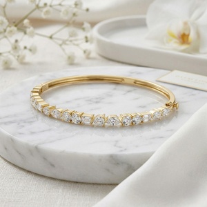 2.500CTW 10k Gold Plated Lab Grown Round Brilliant Cut Prong Bar Set Luxury Diamond <b>Bangle</b> <b>Bracelet</b> - Product Image 2