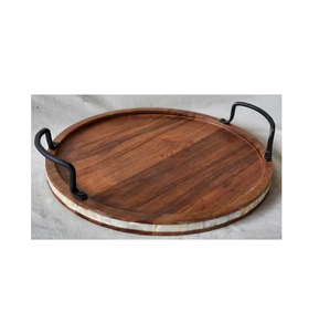 Bandeja decorativa de nácar y madera para chocolates con asa de metal y el mejor regalo, bandeja de nácar usada. - Product Image 1