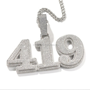CUSTOM Oversize Numbers <b>Letters</b> Pendant <b>Necklace</b> Big Icy Nameplate 925 <b>Silver</b> Moissanite Hip Hop Chain Bling Jewelry for Gift - Product Image 2
