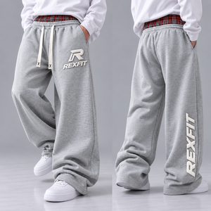 Streetwear <b>Baggy</b> Sweatpants Men Custom Wide Leg <b>Track</b> <b>Pants</b> Side Stripe Elastic Waist Relaxed Fit Custom Label Clothing Supplier - Product Image 4