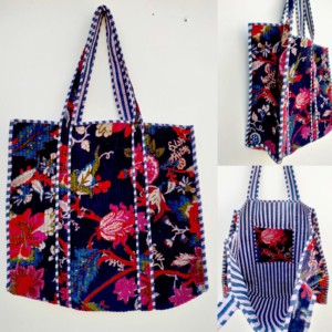 Cotton Quilted Tote Bags Printed Large Indian Travel Shopping <b>Accessories</b> Open Washable for Daily <b>Beach</b> Use - Product Image 2
