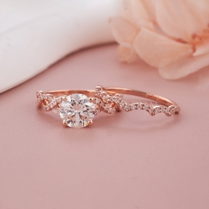 Trendy Rose <b>Gold</b> Diamond <b>Ring</b> Round Cut Bridal <b>Set</b> Diamond <b>Rings</b> Lab Created Diamond <b>Rings</b> with IGI Certified for Wholesale - Product Image 3