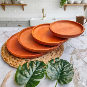 Plato de Madera de Caoba Hecho a Mano |   Plato Redondo de Madera para Servir |   Vajilla Rústica Natural |   Platos Ecológicos para Cocina - Product Image 2