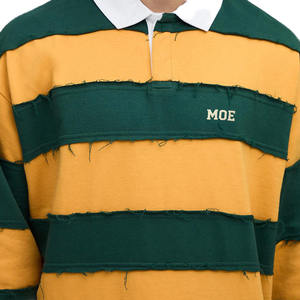 T-shirt Homme à Manches Longues à Rayures Rugby, Bord Brut, Coton Haute Densité, Style Streetwear, Production en Gros pour Marques Privées - Product Image 3