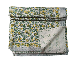 Traditional <b>Indian</b> Cotton <b>Quilt</b> Floral Pattern Hand Embroidered Pastoral Style All Season Home Use Folded Design - Product Image 2