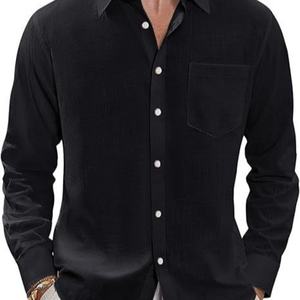 Chemisier Homme Vintage 2026 à Manches Longues en Coton et Lin, Respirant, Tricoté, Teint Uni, Personnalisable, Décontracté pour Printemps/Automne - Product Image 5