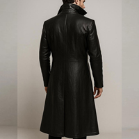 Manteau long gothique noir en cuir PU pour homme, costume d'Halloween
