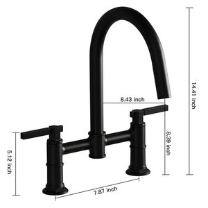 Hiện Đại Matte Màu Đen Sàn Núi Nhà Bếp Vòi Nước Đôi Xử Lý 2-Lỗ Cầu Với 360 Xoay Vòi Nước Cho Bồn Rửa Vòi Nước - Product Image 4