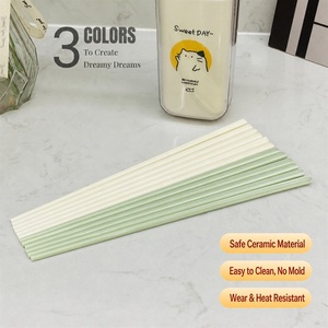 Services de table en céramique couleur pastel avec baguettes, design minimaliste, réutilisables, écologiques, compatibles lave-vaisselle, pour usage quotidien - Product Image 3
