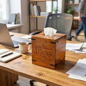Boîte à mouchoirs carrée en bois gravée sur mesure : Boîte à mouchoirs décorative, pour table d'entrée, organisateur de bureau, style minimaliste pour la maison - Product Image 5