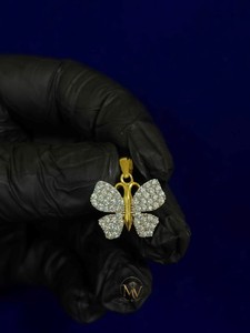 Pendentif Papillon Iced Out Sertie de Diamants Ronds en Pavé, Or 14K, Moissanite VVS, Argent Sterling, Collier de Joaillerie Fine pour Femme - Product Image 2